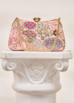 Mohey Women Pink Georgette Clutch Bag with Sequin Work
