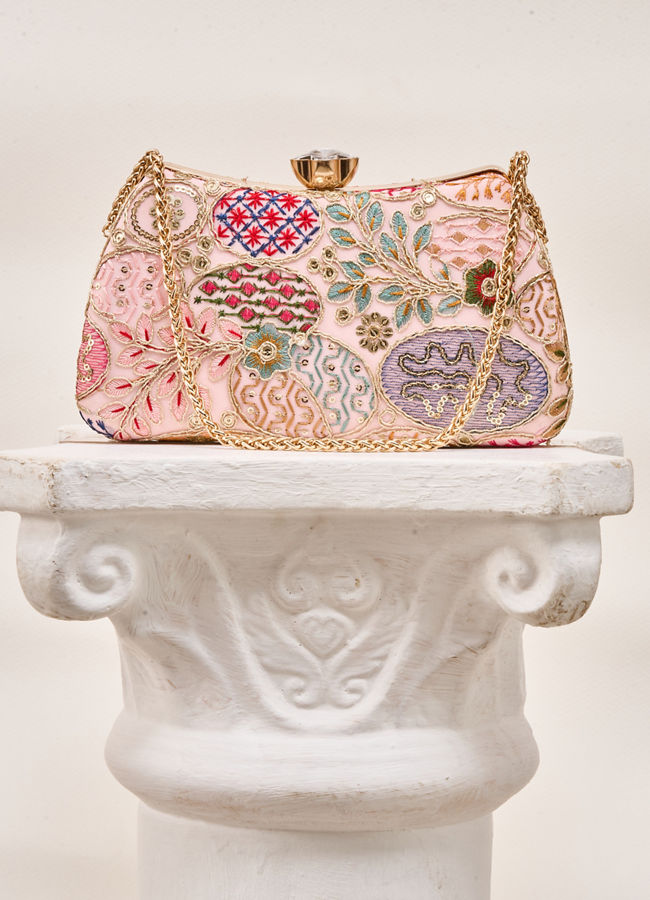 Mohey Women Pink Georgette Clutch Bag with Sequin Work