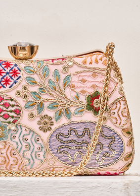Mohey Women Pink Georgette Clutch Bag with Sequin Work