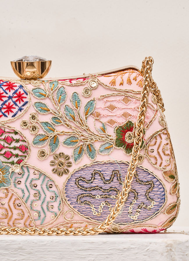 Mohey Women Pink Georgette Clutch Bag with Sequin Work