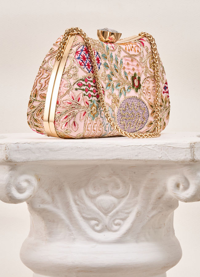 Mohey Women Pink Georgette Clutch Bag with Sequin Work
