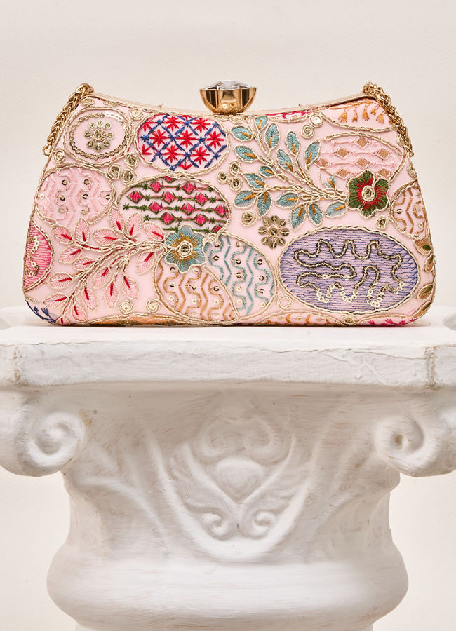 Mohey Women Pink Georgette Clutch Bag with Sequin Work