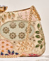 Mohey Women Beige Georgette Clutch Bag with Embroidery