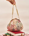 Mohey Women Cream Georgette Clutch Bag with Sequin Work