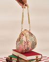 Mohey Women Cream Georgette Clutch Bag with Sequin Work