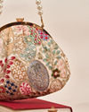 Mohey Women Cream Georgette Clutch Bag with Sequin Work