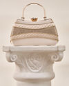 Mohey Women Cream Satin Clutch Bag with Self-Texture