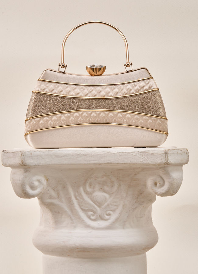 Mohey Women Cream Satin Clutch Bag with Self-Texture