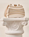 Mohey Women Cream Satin Clutch Bag with Self-Texture