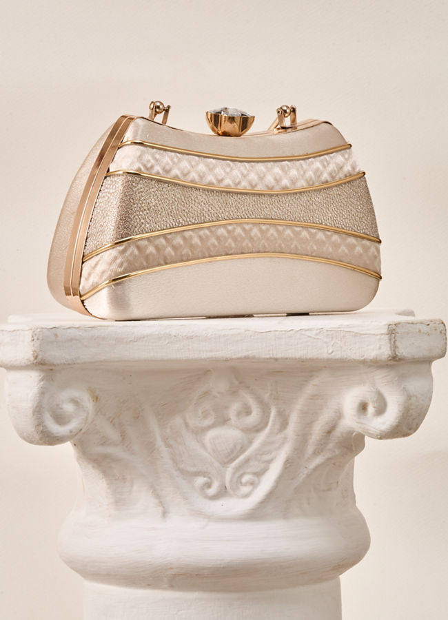 Mohey Women Cream Satin Clutch Bag with Self-Texture