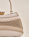 Mohey Women Cream Satin Clutch Bag with Self-Texture