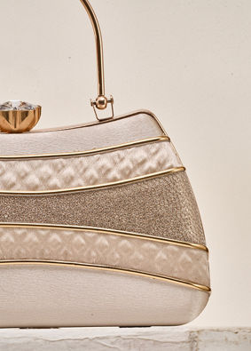 Mohey Women Cream Satin Clutch Bag with Self-Texture