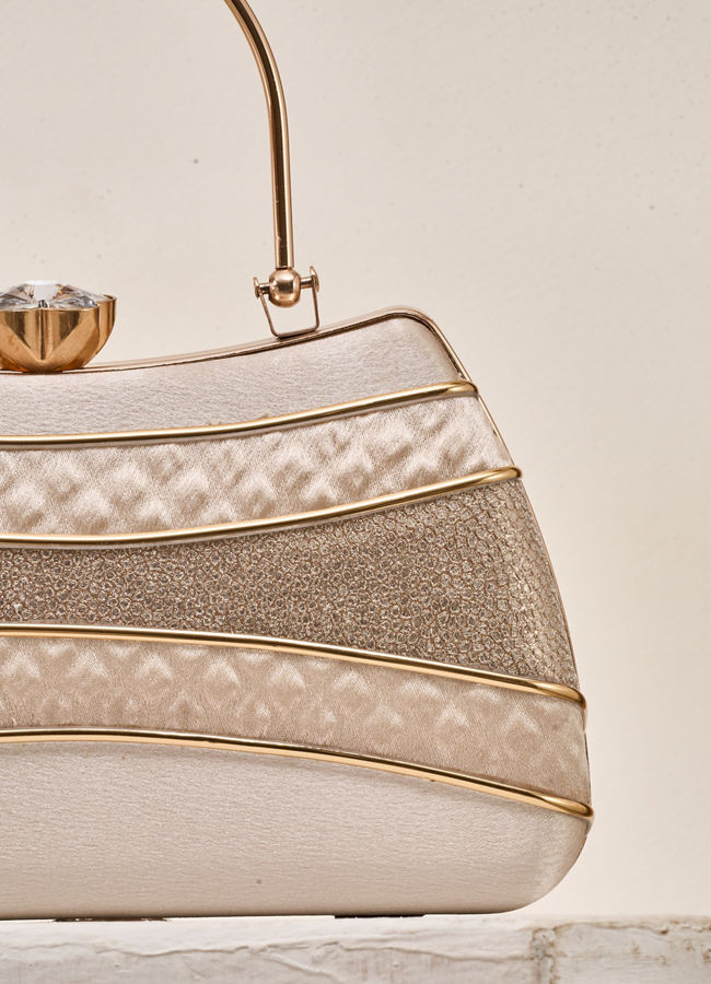 Mohey Women Cream Satin Clutch Bag with Self-Texture
