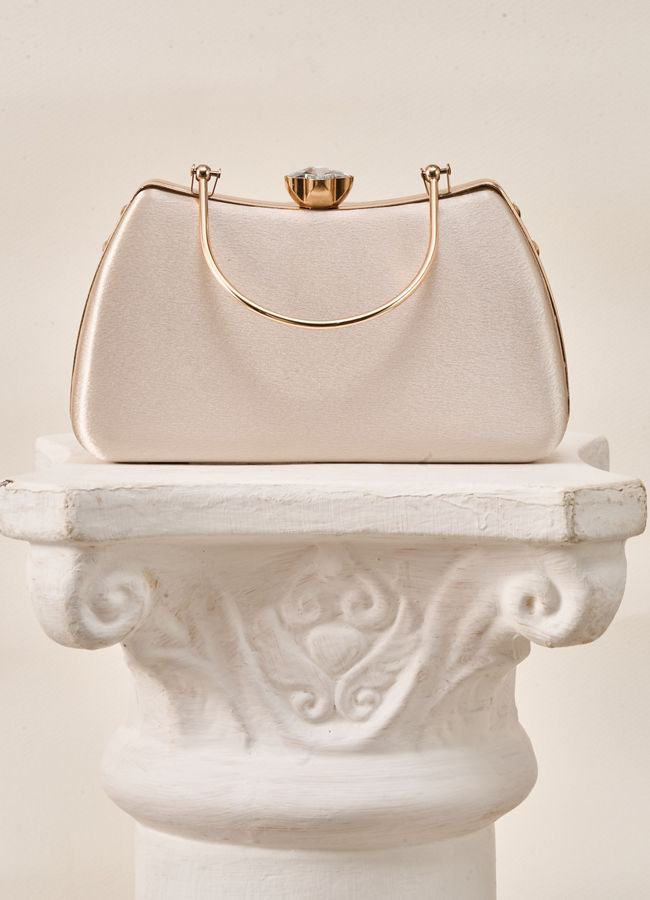 Mohey Women Cream Satin Clutch Bag with Self-Texture