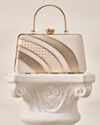 Mohey Women Cream Satin Clutch Bag with Self-Texture