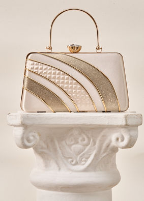 Mohey Women Cream Satin Clutch Bag with Self-Texture