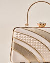 Mohey Women Cream Satin Clutch Bag with Self-Texture
