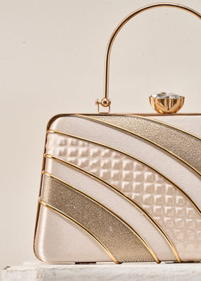 Mohey Women Cream Satin Clutch Bag with Self-Texture