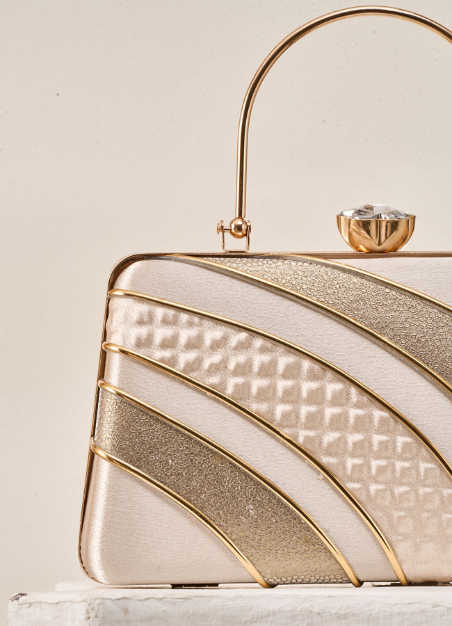 Mohey Women Cream Satin Clutch Bag with Self-Texture