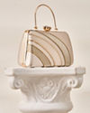 Mohey Women Cream Satin Clutch Bag with Self-Texture