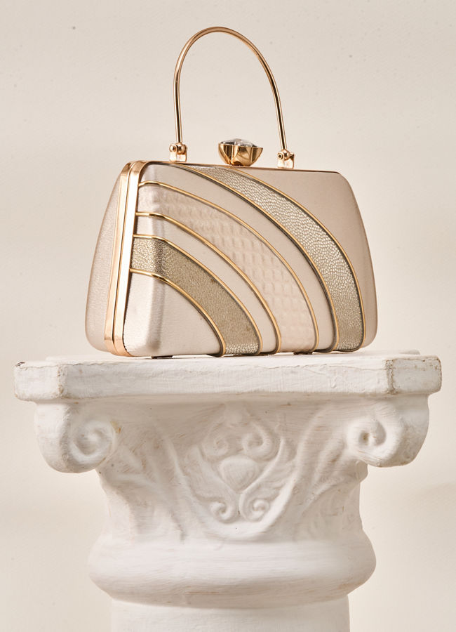Mohey Women Cream Satin Clutch Bag with Self-Texture