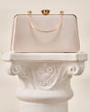 Mohey Women Cream Satin Clutch Bag with Self-Texture