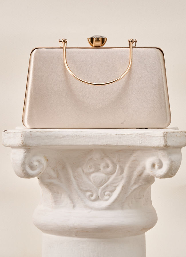 Mohey Women Cream Satin Clutch Bag with Self-Texture