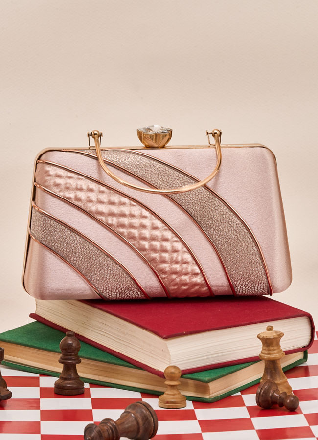 Mohey Women Fawn Satin Clutch Bag with Self-Texture
