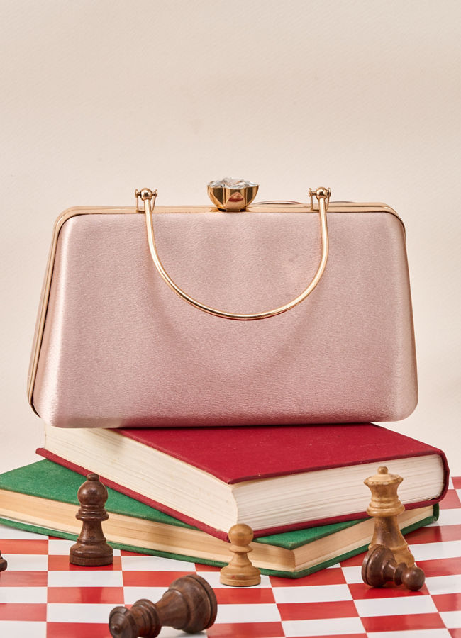 Mohey Women Fawn Satin Clutch Bag with Self-Texture