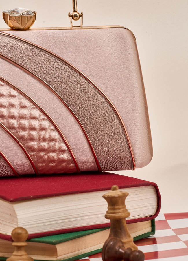 Mohey Women Fawn Satin Clutch Bag with Self-Texture