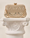 Mohey Women Cream Art Silk Clutch Bag with Moti Work