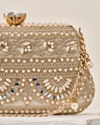 Mohey Women Cream Art Silk Clutch Bag with Moti Work