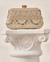 Mohey Women Cream Art Silk Clutch Bag with Moti Work