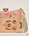 Mohey Women Cream Art Silk Clutch Bag with Sequin Work