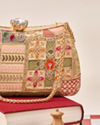 Mohey Women Beige Art Silk Clutch Bag with Sequin Work