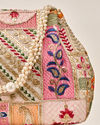 Mohey Women Cream Art Silk Bag with Sequin Work