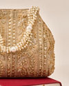 Mohey Women Gold Art Silk Top Handle Bag with Sequin Work