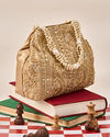 Mohey Women Gold Art Silk Top Handle Bag with Sequin Work