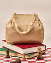 Mohey Women Gold Art Silk Top Handle Bag with Sequin Work