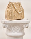 Mohey Women Beige Silk Bag with Cutdana and Sequin Work