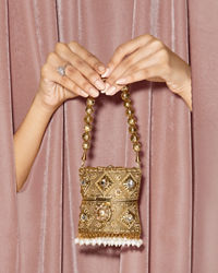 Mohey Women Gold Art Silk Mini Bag