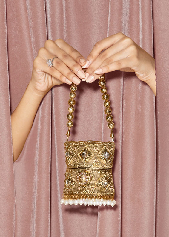 Mohey Women Gold Art Silk Mini Bag