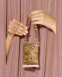 Mohey Women Gold Art Silk Mini Bag
