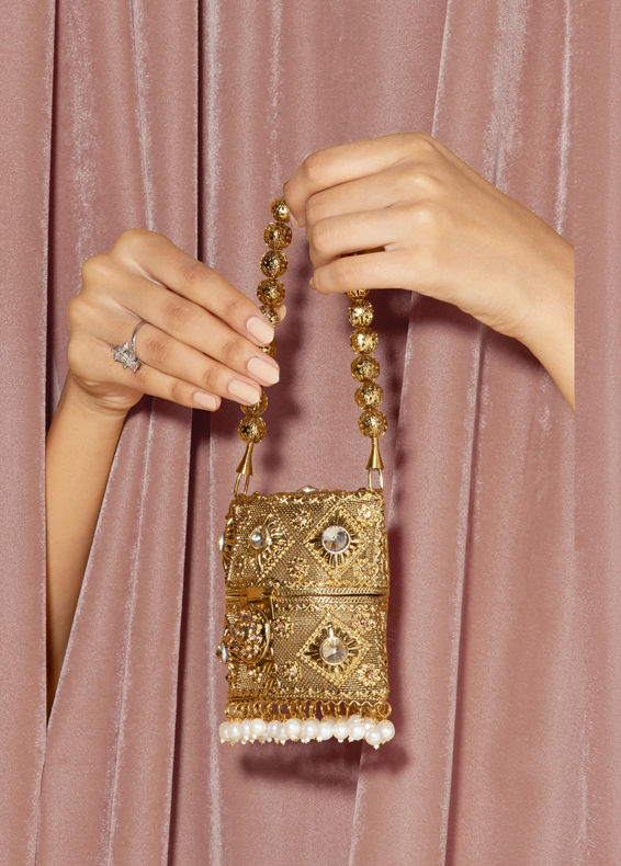 Mohey Women Gold Art Silk Mini Bag