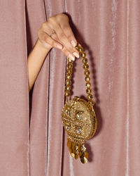 Mohey Women Gold Metal Mini Handbag