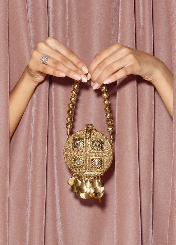Mohey Women Gold Metal Mini Handbag