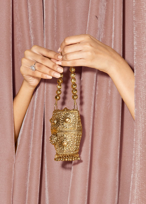 Mohey Women Gold Art Silk Mini Bag