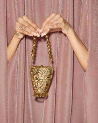 Mohey Women Gold Art Silk Mini Bag