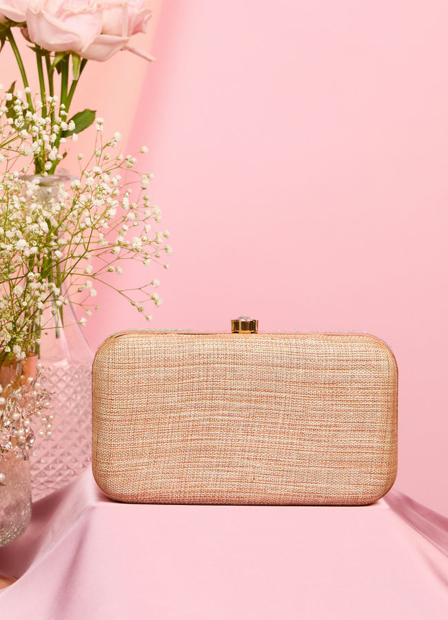 Mohey Women Beige Art Silk Clutch with Elegant Finish