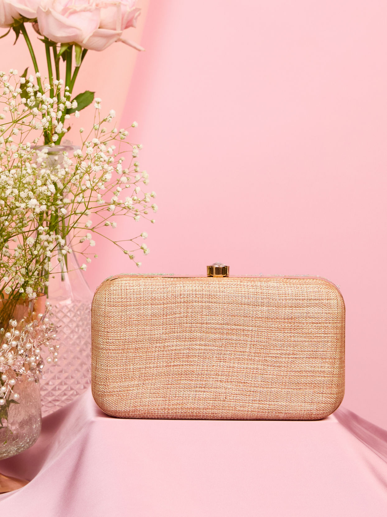 Mohey Women Beige Art Silk Clutch with Elegant Finish